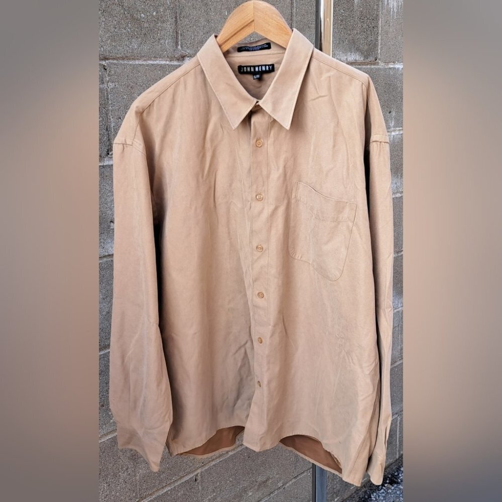 John Henry Men's Button Down Shirt Faux Suede vintage 90s Relaxed Fit Size XL